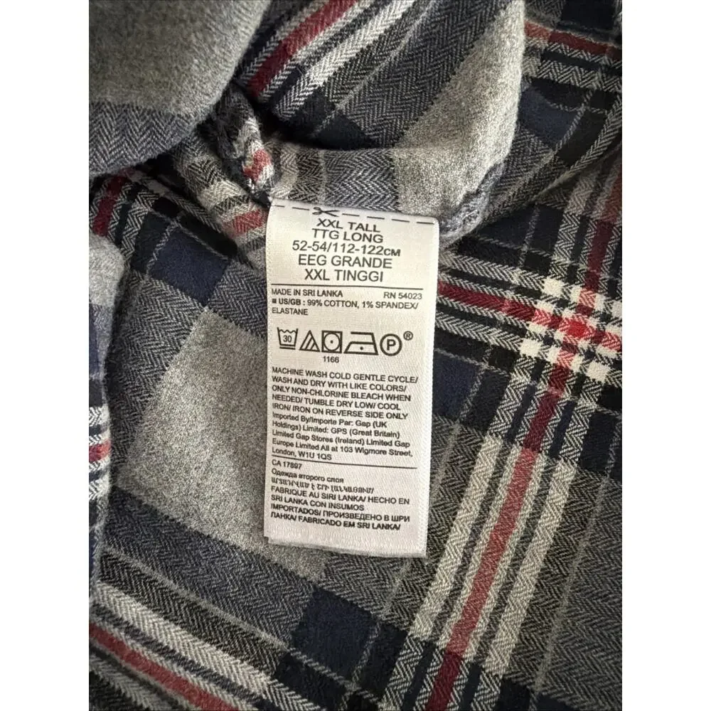 Banana Republic Flannel Shirt Men XL Untucked Slim Fit Red Gray Long Sleeve
